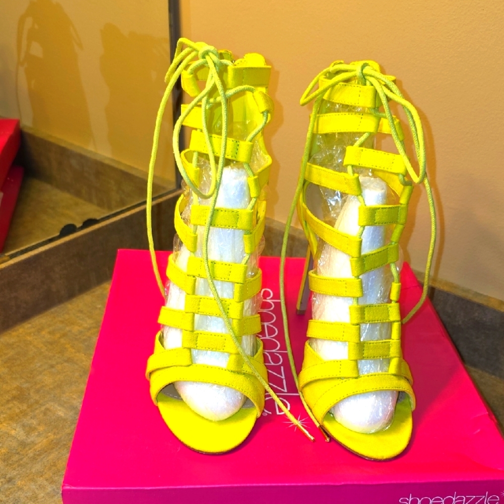 Shoe Dazzle Women's Bright Yellow Strappy Heels
